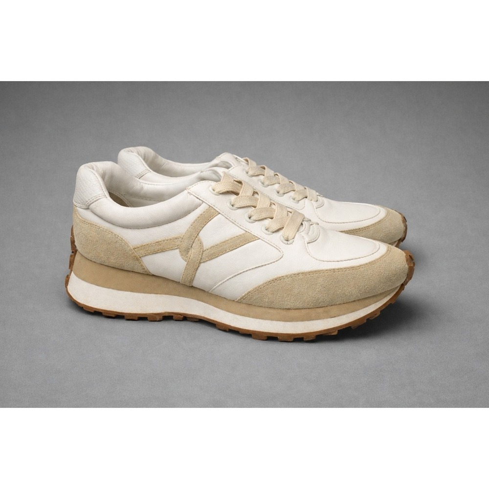 Veronica Beard Valentina Sneakers Cream Soft Leather Suede Logo Women 8 Platform